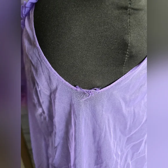 Vtg 60s Sheer Purple Flowy Boho Ruffle Babydoll Negligee Lingerie Top with Robe - Picture 8 of 13